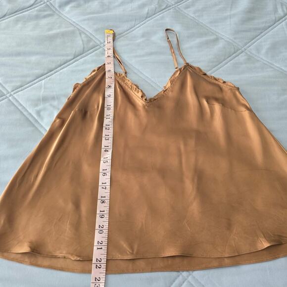 Aritzia Wilfred Cupro Silky Cami Top M Golden Tan Lace Trim Spaghetti Strap - Picture 7 of 7